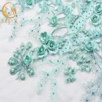 80% Nylon Bridal Lace Fabrics / Mint Green Lace Material With Rhinestone