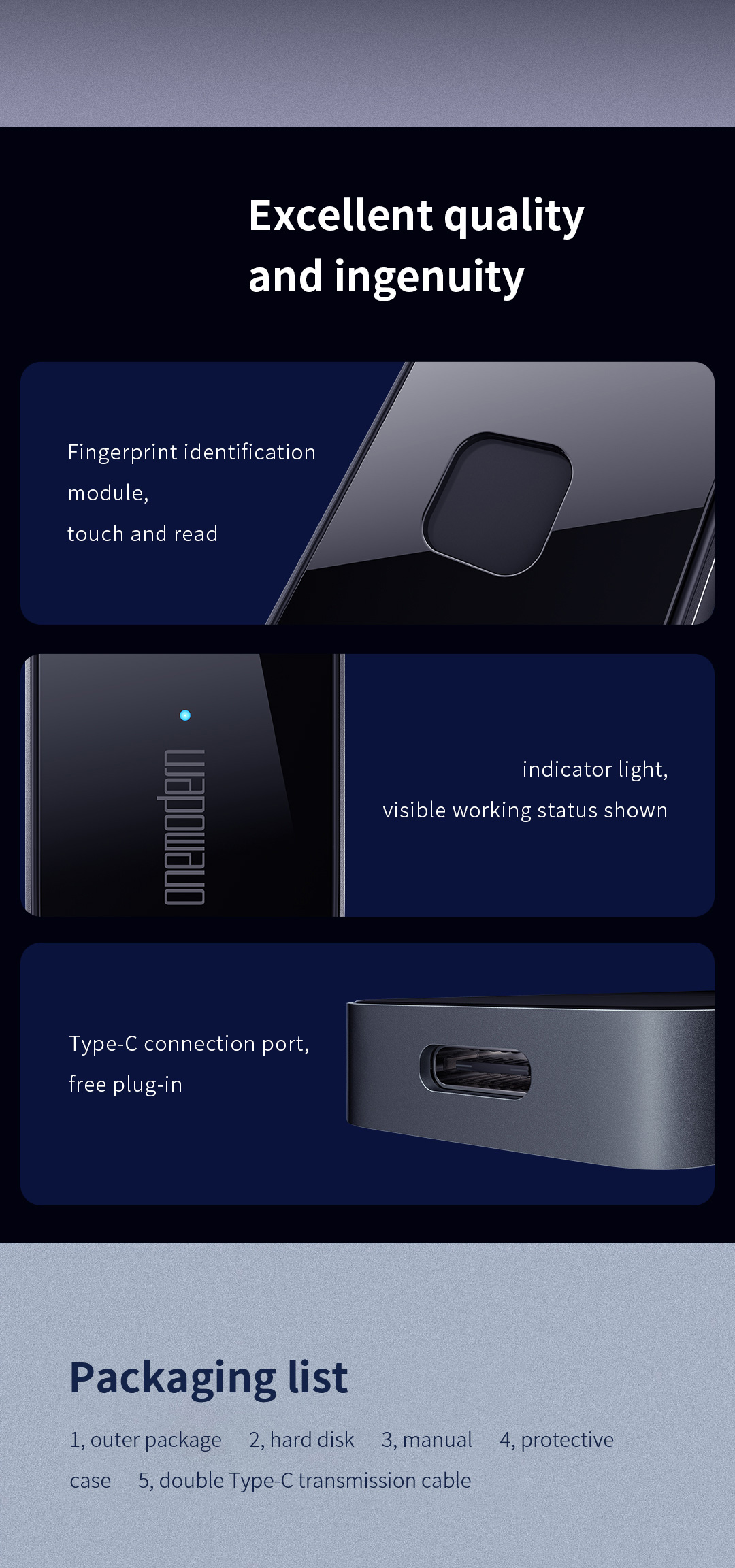 Wholesale Onemodern Protable SSD Fingerprint Hard Drive 500G/1TB External Solid State Drive M8