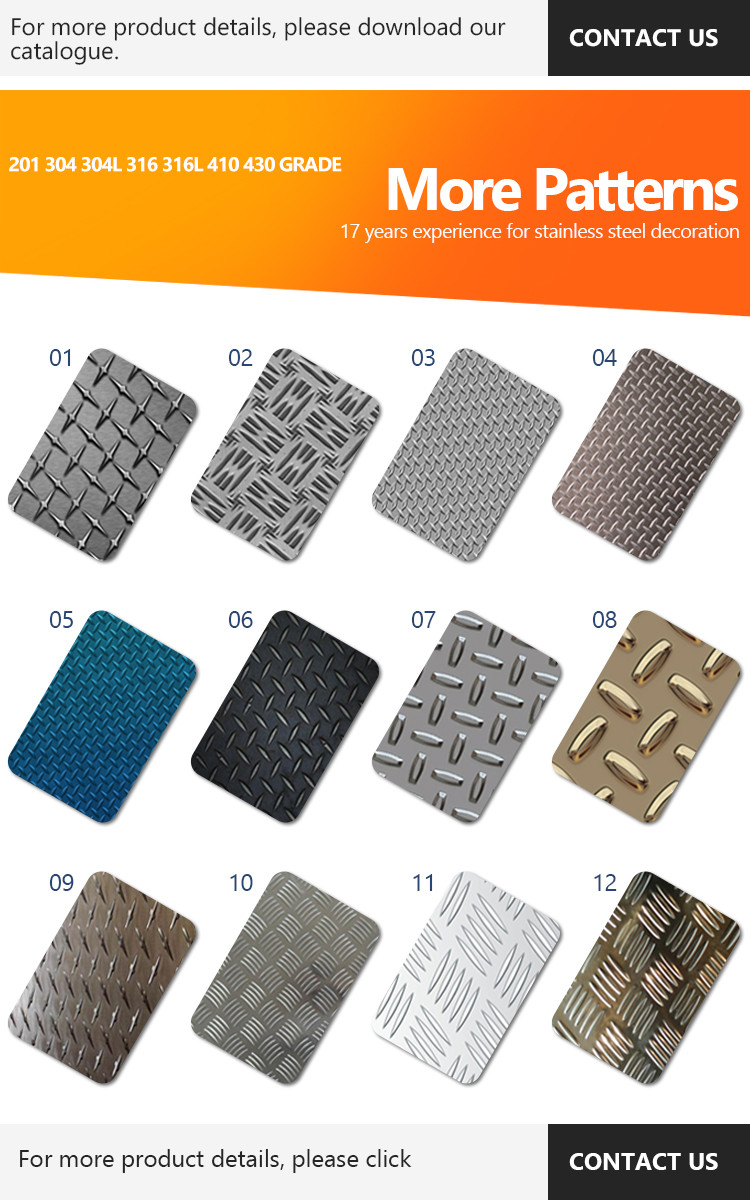 316 Stamped Finish Decorative Checkered Stainless Steel Sheet 1mm thick ASTM