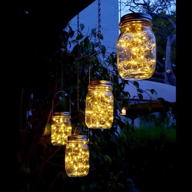 8 pack Solar lamp Mason Jar lights fairy Lid String with 8 Hangers Decorations for Party