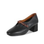 S415 Shoes Square Toe Thick Heel Leather Women'S Shoes Mori Art Simple Handmade