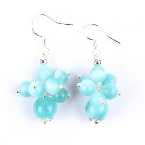 China Handmade Light Lake Blue Jade Healing Spiritual Round Bead  Flower Dangle Earring For Jewelry Gift on sale
