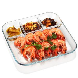 Wholesale 9 Inch 10 Inch Tempered Glass Dessert Plates Square Shaped Dinner Plate with Dividers from china suppliers