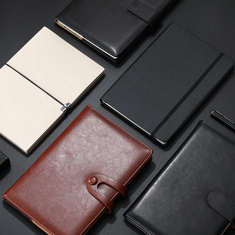 Simple Business Leather Notebook Gift Set with 5 Loose-leaf Notebook and Diary Notebook