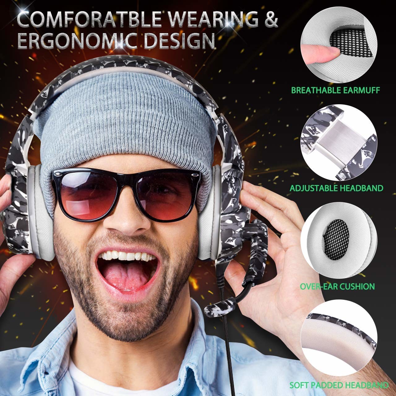 Noise Cancelling 2.2m Onikuma K5 Camouflage Gaming Headset
