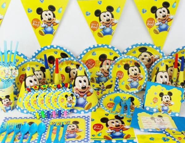 Baby Mickey theme Baby birthday party set plate cup&napkin tablecloth favor gift