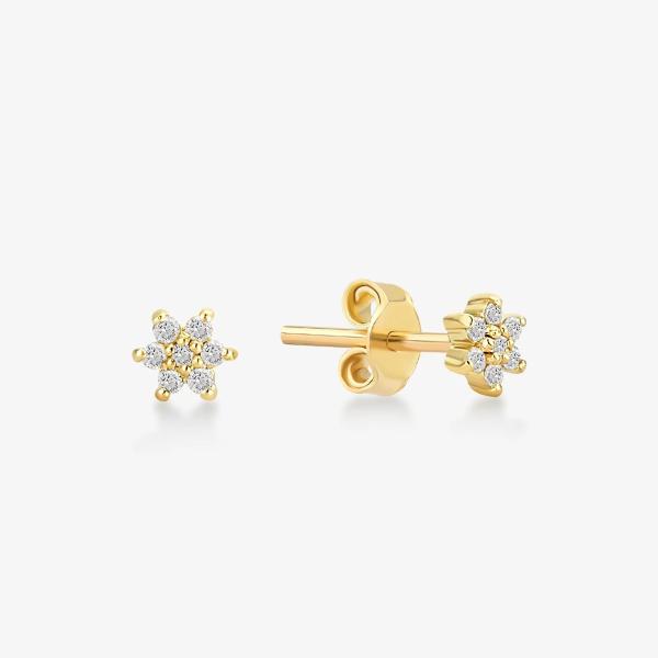 925 Sterling Silver Handcrafted 18K Gold Plated Simply White CZ Flower Magnetic
