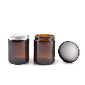 Wholesale 1 - 8 Oz Amber Glass Jars , Round Amber Glass Cosmetic Jars With Metal / Plastic Caps from china suppliers