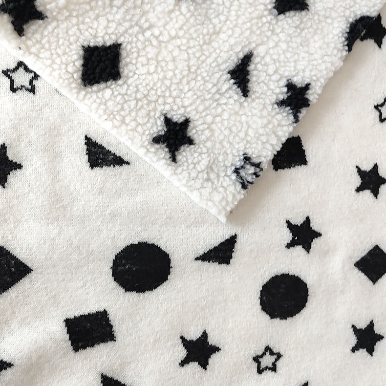 Black And White Sherpa Fleece Fabric Jacquard Yarn Dyed For Backoack Floor Mats Pillow