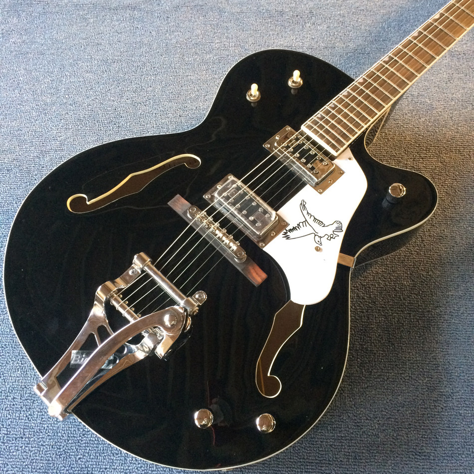 Hollow body jazz electric guitar,Double F hole, tremolo system, black high quality jazz guitar