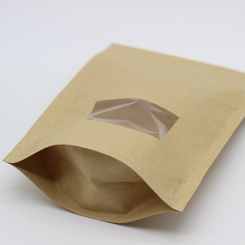 Doypack See Through Pouches 180 Microns Brown Paper Bags With Clear Window
