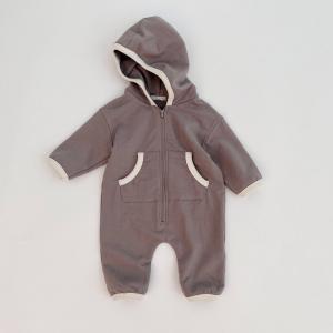 Wholesale French Terry Beige New Born Rompers Baby Pocket Hooded Zip Up Jumpsuit from china suppliers