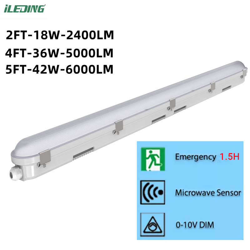 Commercial 5FT Parking LED Linear Tri proof Suspended IP66 Vapor Tight Light Fixture 2kg