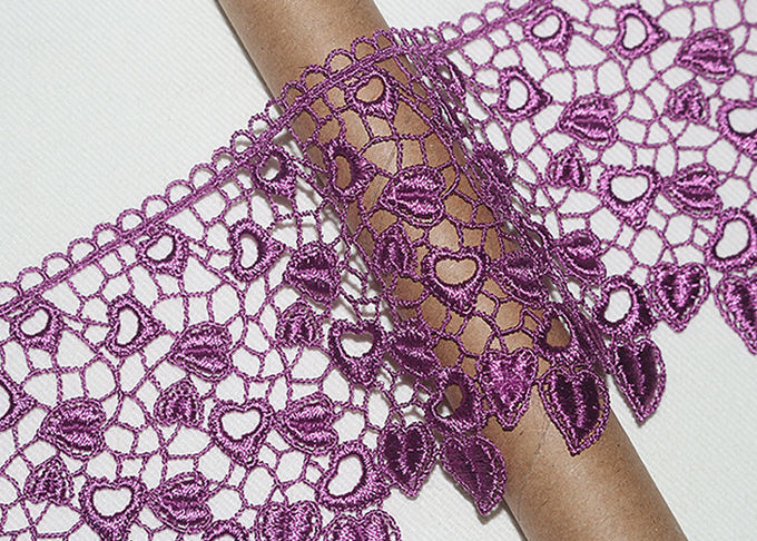 Pink Guipure Lace Ribbon Embroidery Fabric With Heart - Shaped / African Cord Lace
