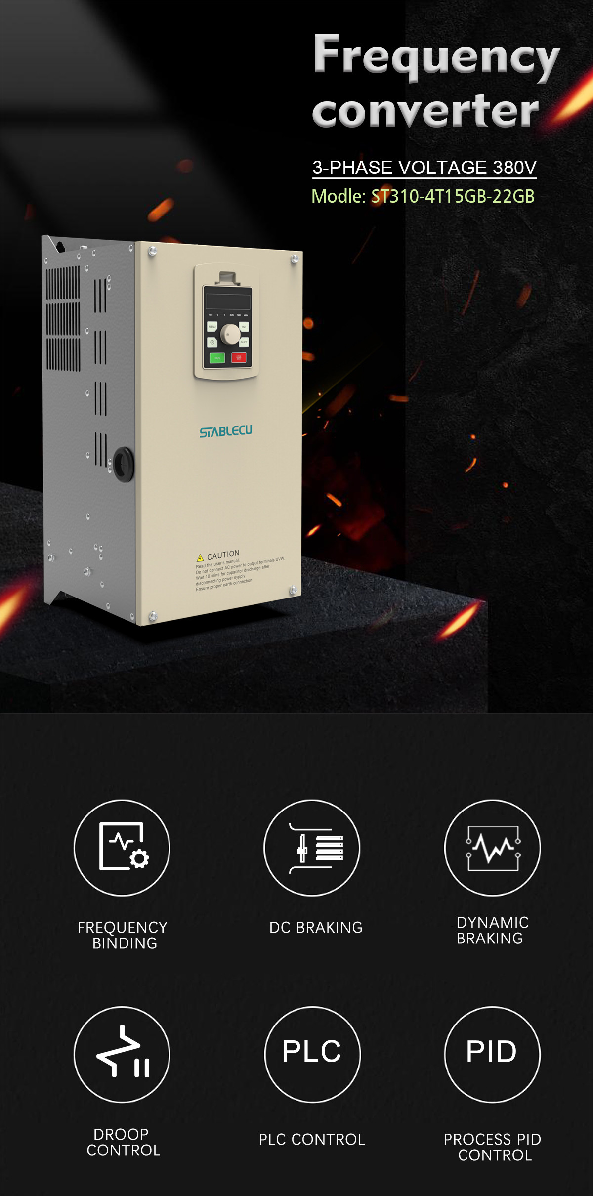 15KW 22KW Variable Speed Inverter VFD Phase Motor 3 Phase Output