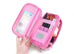 Small portable PU cosmetic box Korean girl stripe cute makeup storage multi