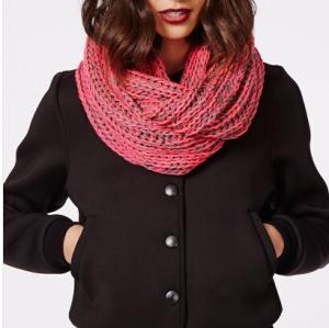 Wholesale CONTRAST KNIT POM POM SCARF PINK from china suppliers