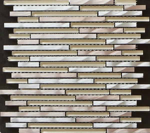 Slim strip glass mix metal mosaic puzzle pattern for interior and exterior