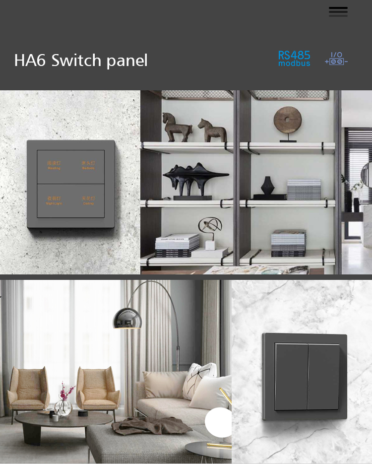 86mm Modbus Wall Switch , Home Lighting Switches Two Gang Push Button
