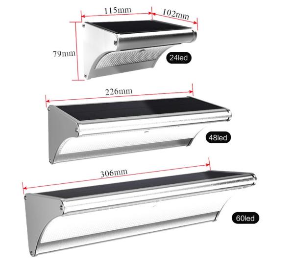 High Brightness Solar Wall Lamp Outdoor Waterproof Ip65 24/48/60LED Alum PC
