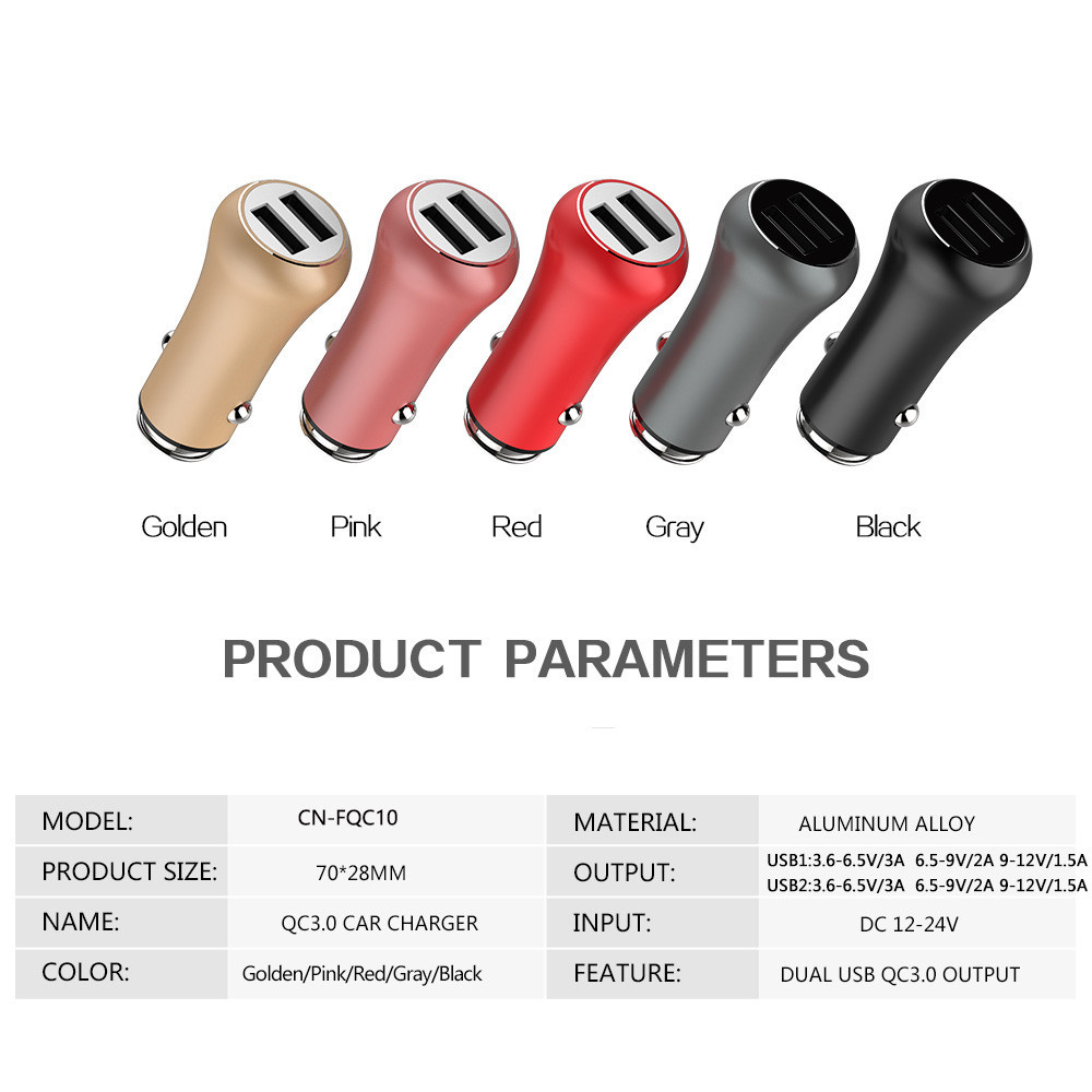 FQC10 Dual QC3.0 car usb charger, universal car charger for phones, top selling car usb charger