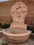 Lotus Flower Carved Pink Marble Stone Wall Water Fountain