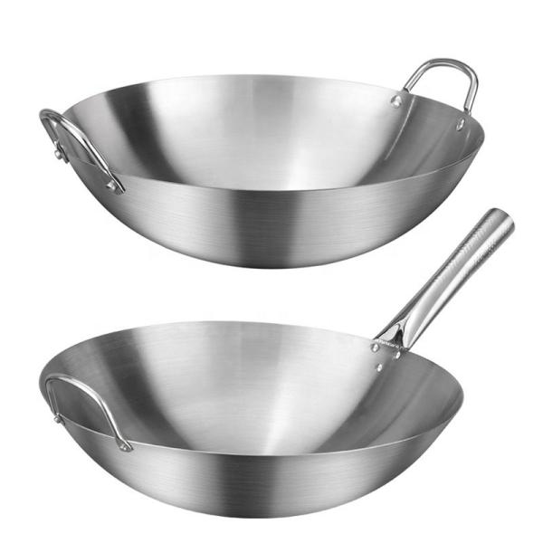 Thickened Stainless Steel Non Stick Chinese Wok Double Ear Non Coating Round