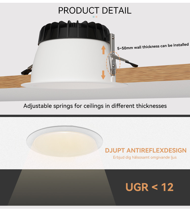 Eco Friendly Plastic LED Downlight Front Ring With Aluminum Heat Sink 3CCT Switchable