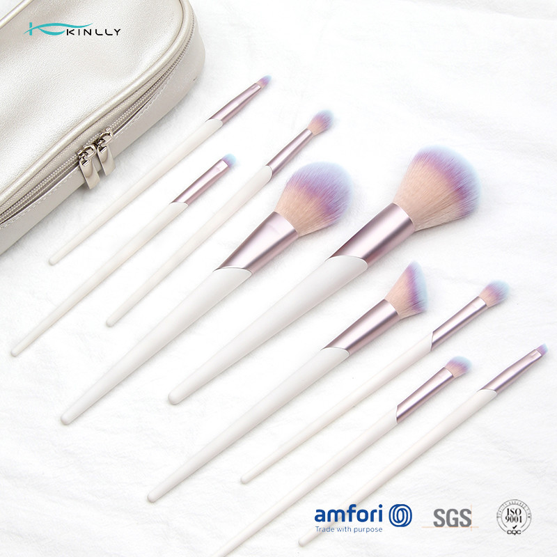 White 9PCS 100% Vegan Makeup Brushes Travel Kit
