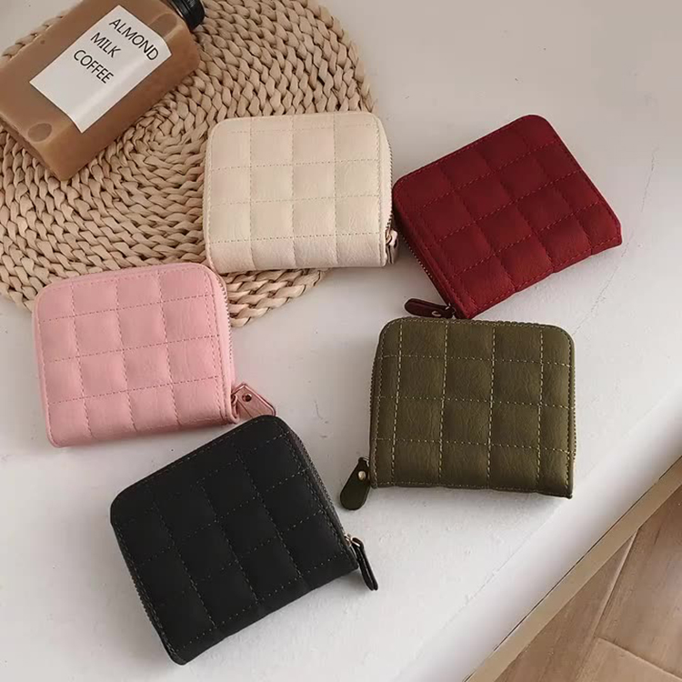Small Plaid Bag Female Card Holder Wallet Zipper Clutch Leather Coin Purse for Women