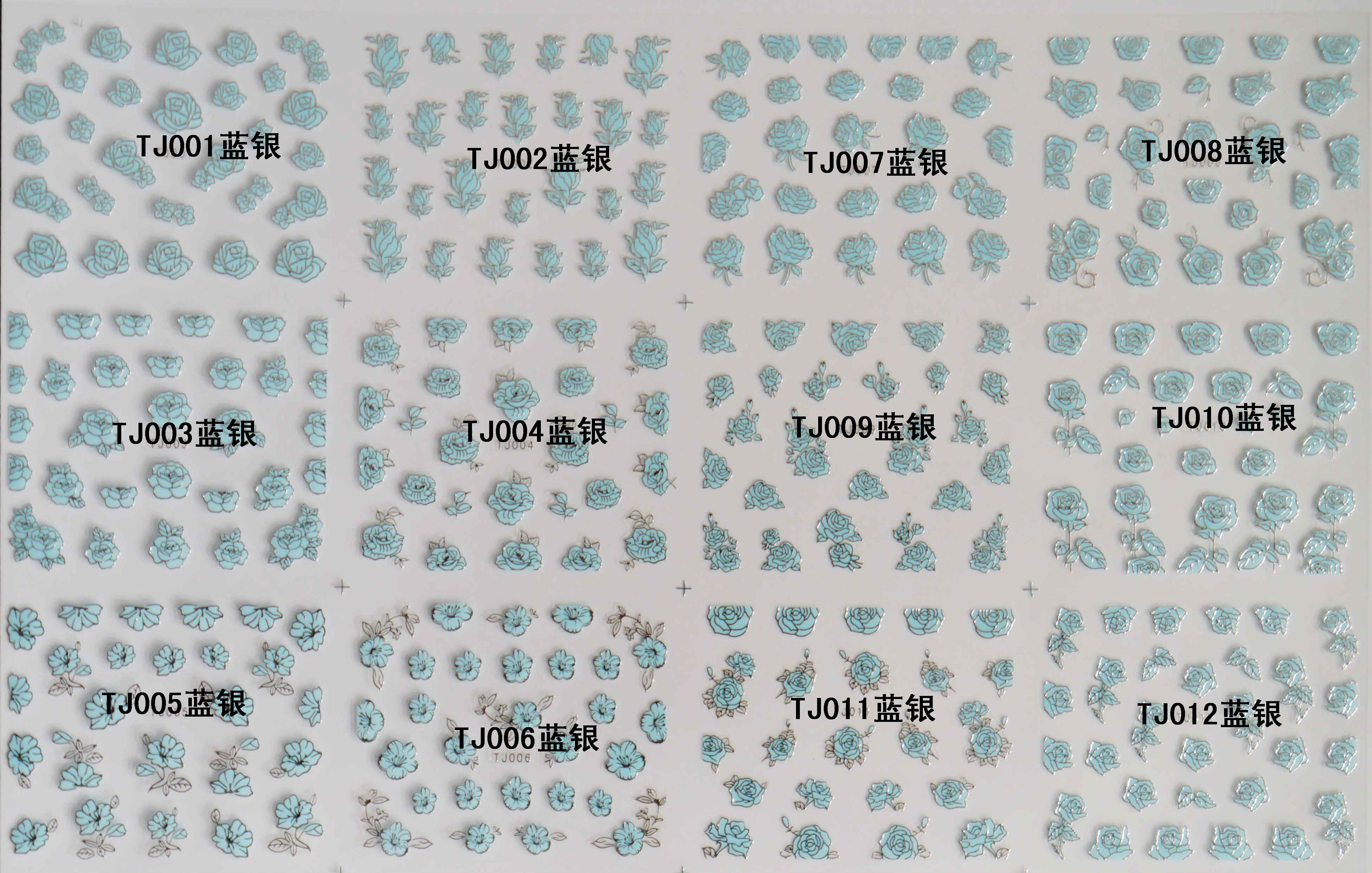 Nail Art Stickers,Nail Art Decals, Water Slide Nail Stickers, (TJ01-12 blue silver)
