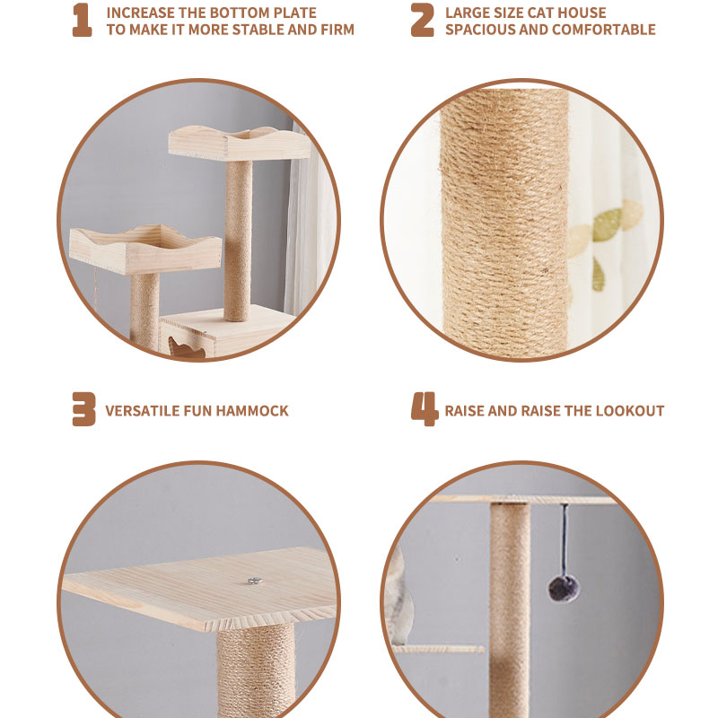 OEM Wooden Cat Climbing Tree House Multifunction Cat Scratcher Tower