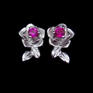Wholesale Shape Gold Silver Cubic Zirconia Earrings Silver 925 Red Flower Gemstone Stud from china suppliers
