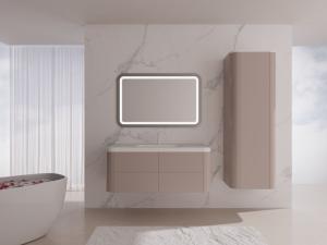 Wholesale Sakura Pink Wall Mounted Bathroom Cabinet Rounded Edges Floating Bathroom Sink Unit from china suppliers