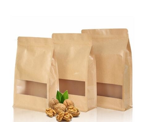 Custom printing kraft paper stand up k bag with clear window for food