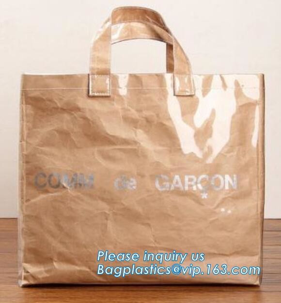Cheap Lightweight Cheap Brown Custom Made Print Logo Water-proof Tyvek Paper Tote Shopping Bageco reusable promotion gif