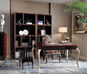 Wholesale Luxury Furniture Home office Bookcase cabient and Writing desk in Ebony wood glossy painting with Office chairs from china suppliers