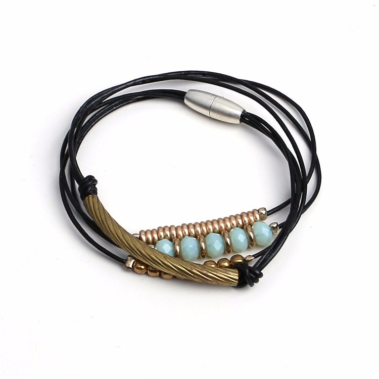 jewellery spring and summer new collection leather magnetic bracelet, fashion jewelry layers pu leather magnetic turquoi