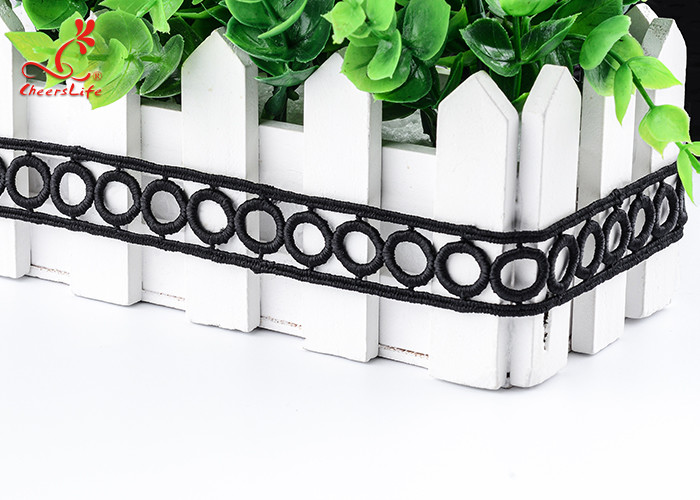 Cheerlifes Large Stock 1.9Cm Polyester Water Soluble Embroidery Black Circular Lace Trim Ribbon Border For Women Dress