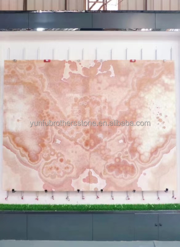Backlit Red Onyx Marble Stone Book Matched Slab for Transparent Marble Table Pattern