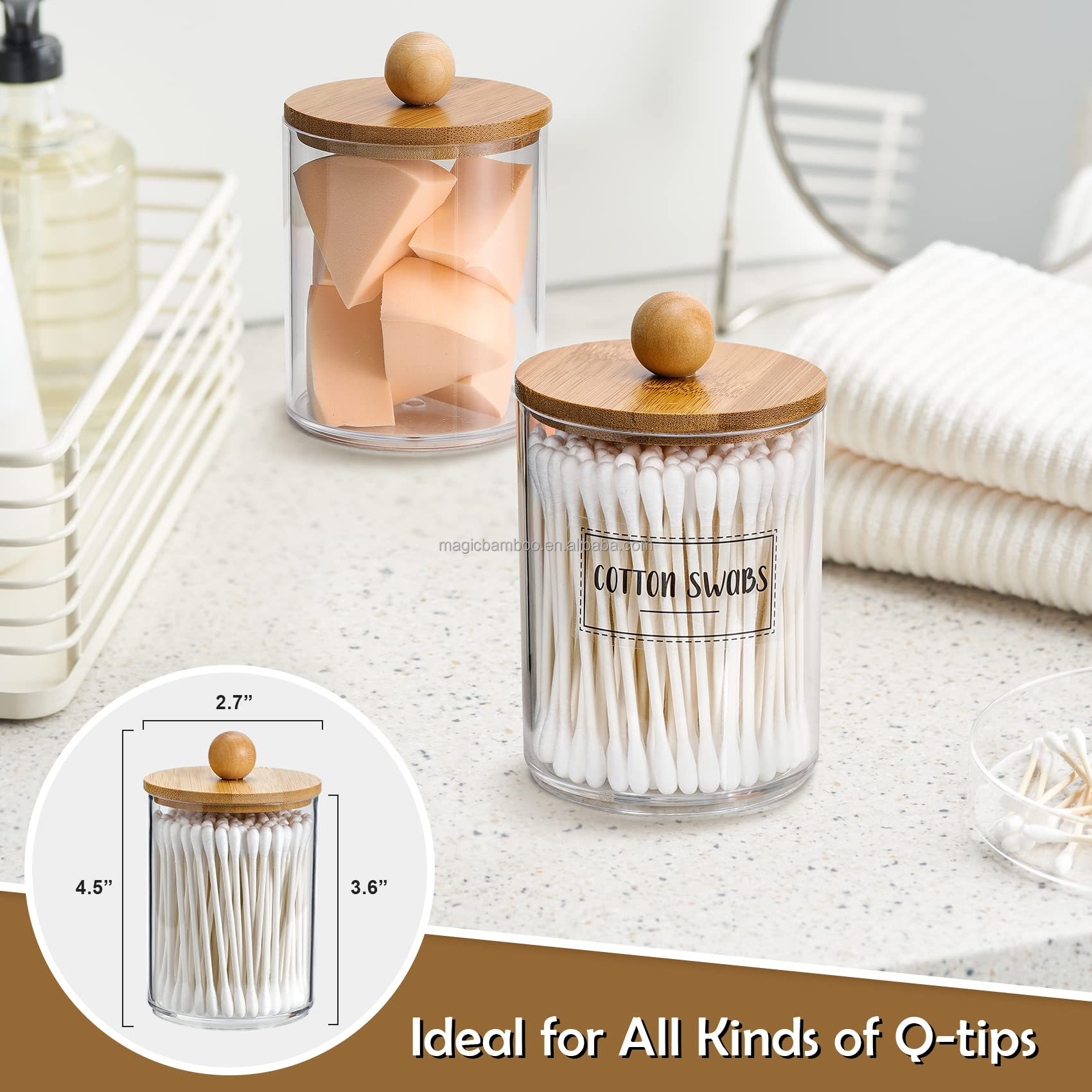 MEDICAL KIT Multifunction Cotton Swab Holder Dispenser Storage Tank With Bamboo Lids