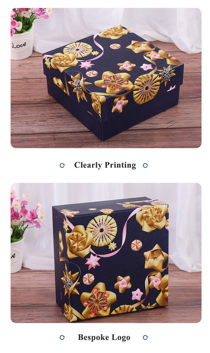 Navy Blue Custom Cosmetic Packaging Boxes 20*20*10cm With Raffia Paper