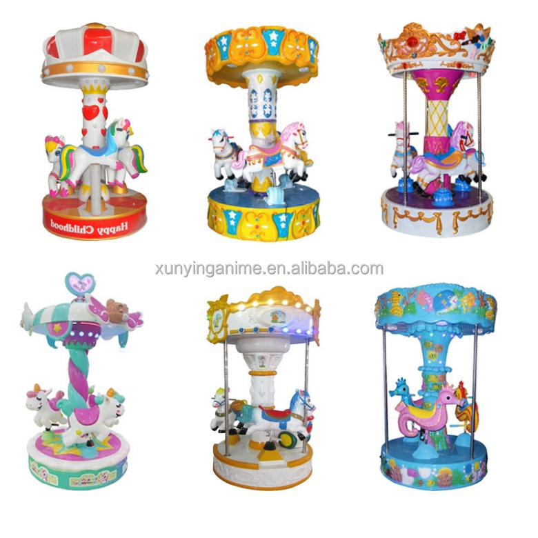 Amusement Park Mini Carousel Kiddie Ride Horse Machine For Children 110KG Load