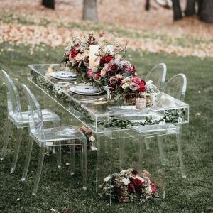 Wholesale Handmade Clear Acrylic Dining Table Ghost Surface Top 200x100x75cm from china suppliers