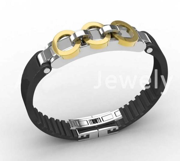 Top Quality Europe Fashion Stainless Steel Genuine Leather Silicone Bangle