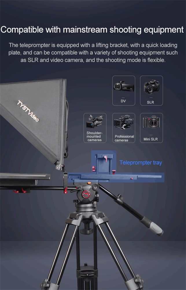 24 Inch Television and Broadcast Studio Teleprompter with 5 Meters Tystvideo Remote
