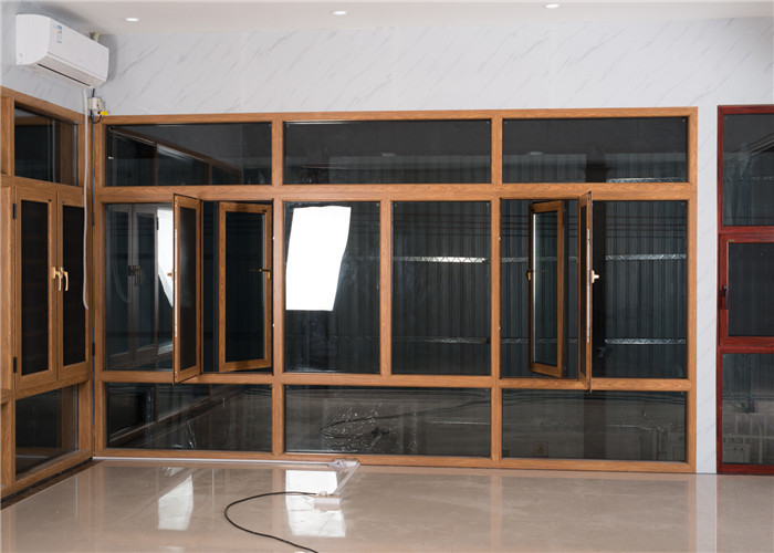 High Performance Aluminium Sliding Windows With Grill Wood Grain Finish