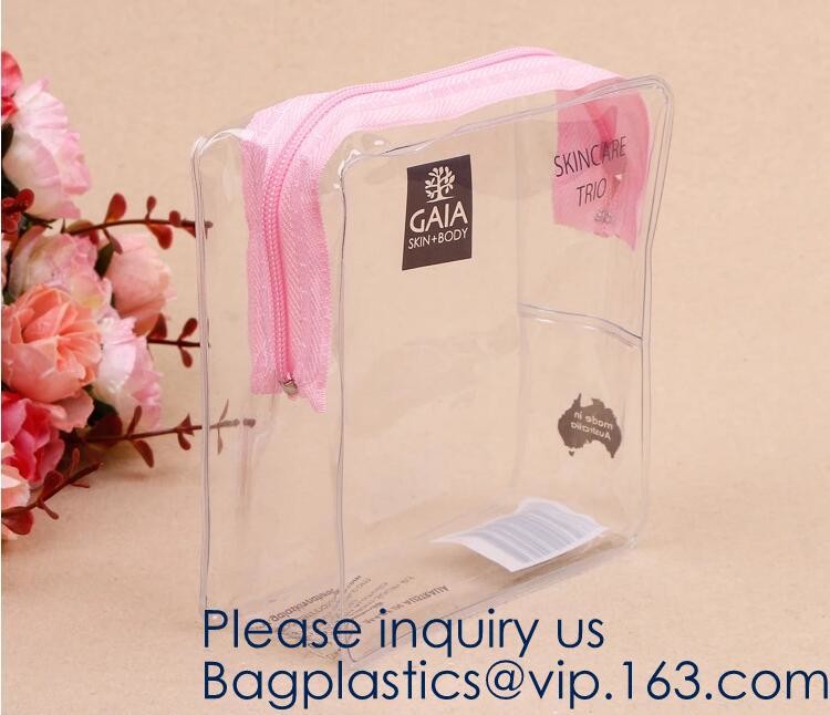 Toiletry Bag with Zipper TSA Approved Travel Cosmetic Bag PVC Make-up Pouch Handle Straps for Women Men, Carry On Airpor