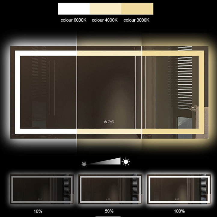 Tempered Touch Frameless Bathroom Mirror With LED Lighting And Defogger