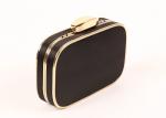 Elegant Black Satin Clutch Bag Metal Frame With Removable Metal Chain